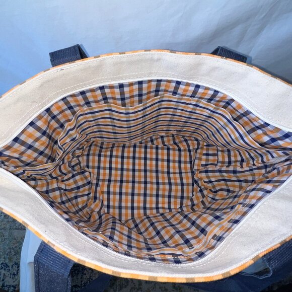 Extra Large Canvas Boat Tote Plaid, Cream and Navy, NWOTS! - Picture 4 of 12